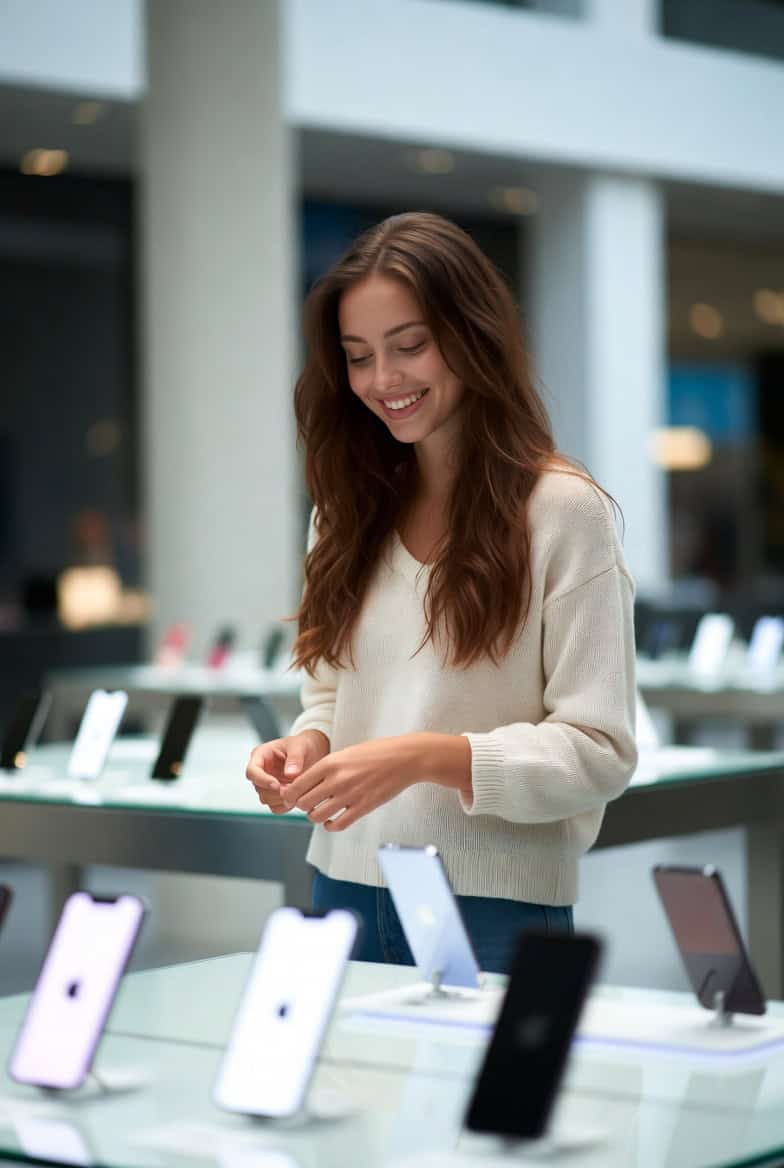 chica comprando removil